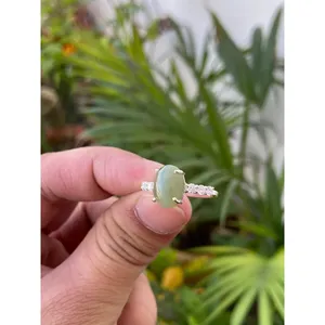 925 Silver Natural Opal <b>Ring</b> with Chrysoberyl <b>Cat's</b> Eye Oval Cut Rhodium Plated Romantic Style for Engagement - Product Image 2