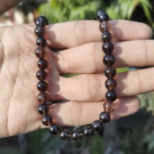 Dainty Smoky Quartz <b>Beaded</b> <b>Necklace</b> 8mm Smooth Round Beads <b>Necklace</b> Smoky Quartz Gemstone Jewelry Women's Crystal Gift for her - Product Image 3