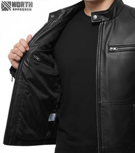 Veste de moto en cuir pour hommes, coupe-vent slim tendance, vente en gros personnalisée et décontractée pour bombardier de la saison d'hiver - Product Image 6