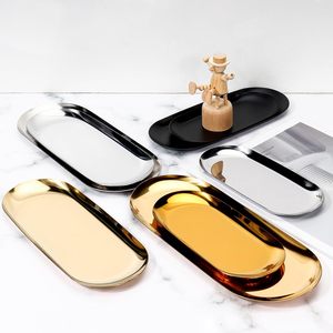 Plateau organisateur de cosmétiques pour salle de bain, plateau de rangement en acier inoxydable, plateau de service ovale en métal, acier inoxydable moderne - Product Image 6