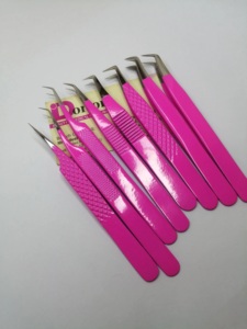 Belle pince à cils enduite de couleur rose pince à épiler en acier inoxydable Logo privé pince à cils à pointe en fibre 45 degrés Volume pince à cils - Product Image 3