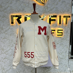 Low Rate & Good <b>Material</b> Embroidered Wool and Silk Men's Jacket with Covered Button Closure versity jackets Lettermen jackets - Product Image 4