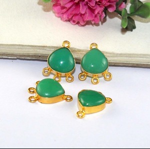 Vente chaude 12mm coeur Chrysoprase gemmes lunette connecteurs quatre boucles en argent Sterling or bijoux résultats de bijoux composants - Product Image 2