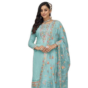 Nouveau costume pakistanais Georgette lourd avec broderie Khalid travail semi-cousu costumes en gros pour les femmes vente en ligne - Product Image 1
