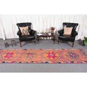 Vintage 3.1 X 11.5ft turc Kilim laine tapis audacieux Orange violet Patchwork Design Latex support Rectangle couloir pour la décoration de la chambre - Product Image 2