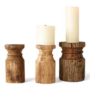 Support de bougie en bois rustique sculpté dans un style fermier naturel pour une décoration intérieure élégante - Product Image 1