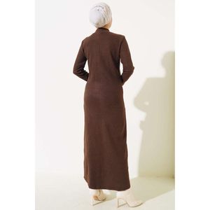 Robe décontractée en velours côtelé boutonnée marron avec jupe - Product Image 2