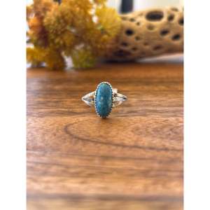Bague pour homme en or 14 carats de fabrication Navajo, taille 8,5, avec pierre précieuse turquoise sertie en clos, pour usage quotidien, en argent sterling - Product Image 1