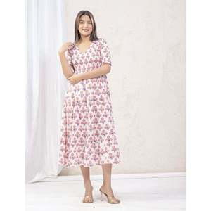 Vestido Casual Elegante de Algodón para Mujer, Color Blanco y Rosa con Estampado de Mariposas, Cintura Elástica, Transpirable, Largo hasta el Suelo, Talla Grande XL, para el Día del Club - Product Image 6