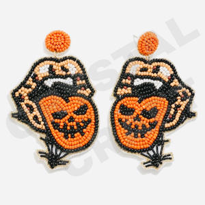 Pendientes de cuentas de naranja de calabaza de Halloween para mujer, Material de tela de Color azul blanco naranja conmemorativo patriótico - Product Image 5