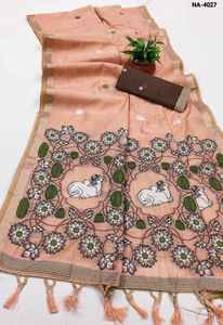 Sari traditionnel indien en pur coton Muga doux avec tissage Meenakari, riche pallu et pièces de chemisier en coton tissé - Product Image 2