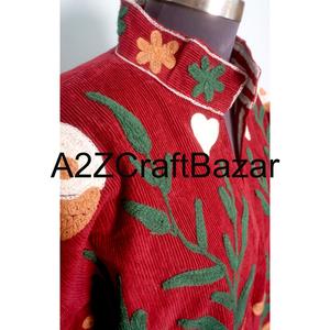 Veste Cotrise brodée à la main, décorée de style vintage, tissu écologique respirant, col mandarin, doublure en coton, prête pour l'hiver - Product Image 3