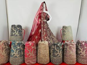 Exclusive Designer Heavy Work Embroidered Velvet Bridal Lehenga Choli Semi-Stitched Jarkan Stones Traditional Indian <b>Pakistani</b> - Product Image 4