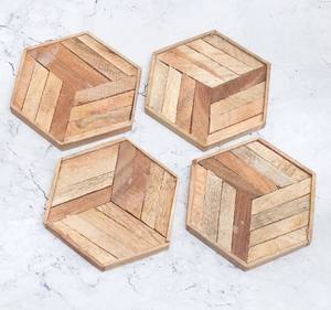 Juego de posavasos de madera con forma hexagonal hechos a mano para decoración del hogar Posavasos de madera natural para uso decorativo de mesa elegante - Product Image 5