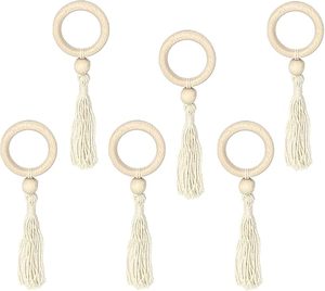 Handmade Classic White Wood Beads Napkin <b>Ring</b> with Tassel Eco-Friendly for Table Decor Parties - Product Image 6