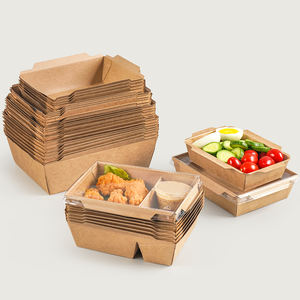 2 bölme tek kullanımlık yağ geçirmez PE kaplamalı kağıt dikdörtgen salata yemek kabı PET kapaklı Fitness gıda gitmek götürmek - Product Image 6