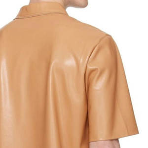 Camisa de cuero de manga corta de estilo de diseñador para hombre, camisa de cuero real informal para hombre con bolsillos delanteros, camisas de cuero - Product Image 6