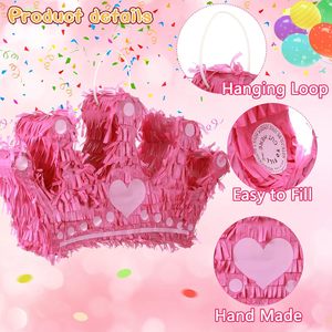 <strong>Princess</strong> Crown <strong>Pinata</strong> with Blindfold Bat Confetti Small Pink <strong>Princess</strong> <strong>Pinata</strong> for Girls Kids Birthday Party Decoration Supplies