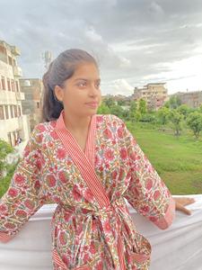 Impresionante calidad de algodón natural hecho a mano estampado moda mujer cuello en V hasta la rodilla Boho verano Casual Floral fajas lavables - Product Image 3