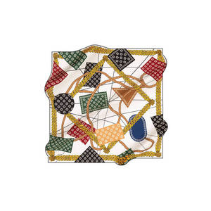 Off-White Silk <b>Square</b> <b>Scarf</b> with Chain Pattern Digital Print for Girls - Product Image 1