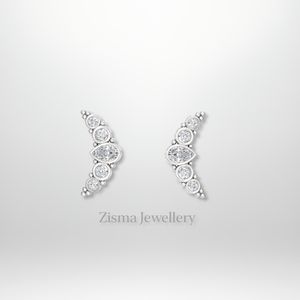 ต่างหูเม็ดกลมรูปขอบเพชร5เม็ดสำหรับผู้หญิงขายส่งทอง14K เครื่องประดับเจาะทะลุธรรมชาติได้รับการรับรองภายใน - Product Image 3