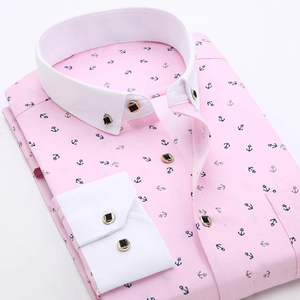 ชุดเดรสผ้าฝ้ายแขนยาวสำหรับผู้ชาย, เสื้อเชิ้ตทางการแขนยาวไม่มีรอยยับยืดเสื้อลำลองธุรกิจมีกระดุม - Product Image 6