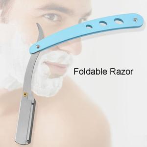 Maquinilla de afeitar con mango plegable, soporte de corte de barba para hombre, maquinilla de afeitar colorida de peluquero dorado recto - Product Image 6