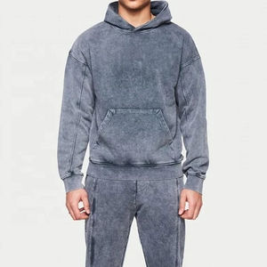 Ensemble de survêtement d'hiver pour homme, sweat-shirt à capuche en molleton respirant de haute qualité, délavé à l'acide, uni, taille XXL, logo brodé, OEM - Product Image 2
