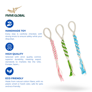 Jouet de traction en coton avec poignée en boucle pour chiens, favorise l'entraînement à l'obéissance et le jeu actif, fabricant OEM Vietnam - Product Image 1