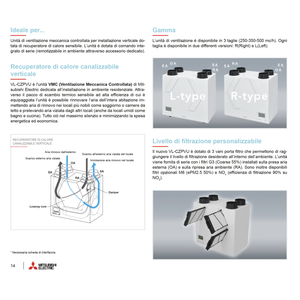 Sistema HVAC Vertical con Conductos para el Hogar Mitsubishi VMC VL-350CZPVU-R-E A+ con Unidad de Recuperación de Calor de Lado Derecho - Product Image 2