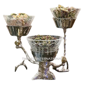 Diseño de forma de mariposa Soporte de aluminio Material de vidrio Cuenco decorativo Servir comida Fruta Conjunto Tres porciones Cuenco de color plateado - Product Image 6