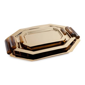 Set Of 3 Simple Gold <b>Mirror</b> Finished Serving Trays Perfect For Tea Snacks And Table Display Home Dining Kitchen From India - Product Image 1