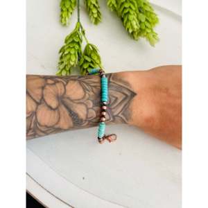 Navajo Beaded <b>Bracelet</b> with Kingman Turquoise & <b>Copper</b> Pearls Trendy Religious Ball Pattern for Parties or Gifts - Product Image 2