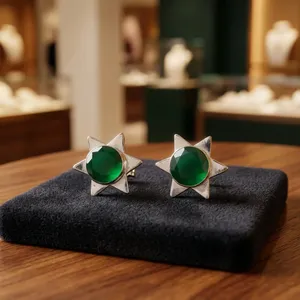 Boucles d'oreilles en onyx vert, faites à la main par un créateur, en argent sterling 925 plaqué, pour femmes et filles, à porter lors de fêtes de mariage. - Product Image 3