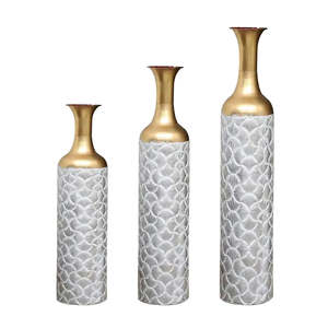 Elegant White and Golden Metal Floor Vase - Multi-Color Antique Look for Exceptional Decoration, <b>Now</b> Available at a Great Price - Product Image 2