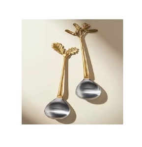 Juego de servidor de ensalada de metal plateado de estilo vintage con mango de madera de acacia Mesa de comedor de lujo Uso de desayuno Servidor de ensalada - Product Image 5