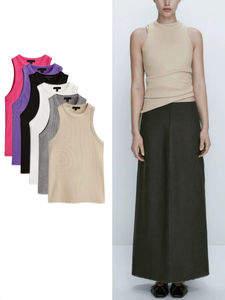 Top corto acanalado de cuello alto con logotipo personalizado, camisetas sin mangas de punto para mujer, camiseta sin mangas de entrenamiento para mujer, ropa deportiva para gimnasio, camisetas sin mangas para mujer - Product Image 6