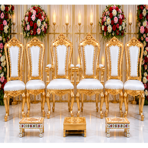 Elegante Juego de Sillas Vedi Sankheda para Bodas Hindúes, Sillas Vedi Modernas de Asiento Bajo, Sillas Doradas de Lujo para Bodas Indias - Product Image 1