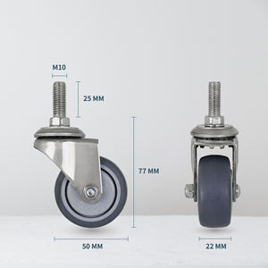 Ruedas Giratorias de Acero Inoxidable de 2 Pulgadas con Vástago M10 y Goma TPR, Rodamiento Suave para Carros Médicos, Muebles y Gabinetes - Product Image 3