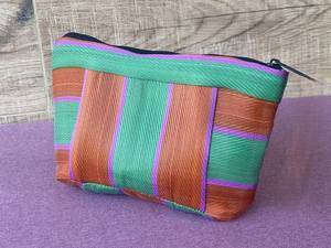 Sac en nylon écologique réutilisable fermeture éclair velours cosmétique trousse de toilette voyage en plein air pique-nique Logo personnalisé rayé trousse de maquillage - Product Image 3