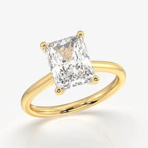 Anillo de Compromiso Clásico con Diamante Moissanite de Corte Radiante, Anillo de Bodas Clásico de Plata de Ley - Product Image 3