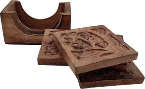 HF <b>Crafts</b> Factory Wholesale Custom Walnut <b>Wood</b> Coasters Classic Style Round Square <b>Blanks</b> <b>for</b> Drink Set - Product Image 4