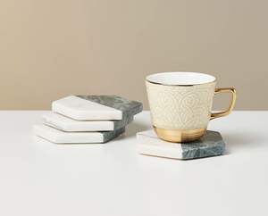 Premium Hexagon White Grey <b>Marble</b> <b>Coaster</b> Set for Drinks Stylish Table Protection Modern Home Decor Upgrade Finish - Product Image 1