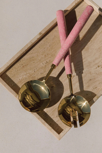 Wholesale Handcrafted Gold <b>Serving</b> <b>Spoon</b> & Fork Set with Pink Resin Handles gift box Flatware for party & Festive Dining - Product Image 2