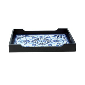 ถาดเสิร์ฟทำจากไม้ทรงสี่เหลี่ยมผืนผ้าเคลือบผงสีดำเคลือบเงาดีไซน์หรูหรา - Product Image 1