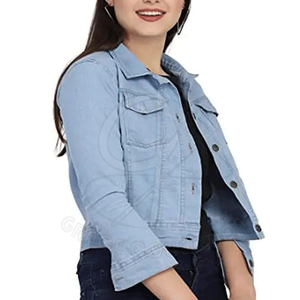 Fabricant de vêtements en gros, vestes en jean courtes avec emballage personnalisé, vestes de couleur unie - Product Image 2