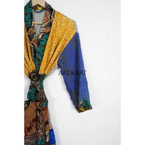 Robe Kimono Maxi de Luxe Élégante pour Femme en Soie Florale Japonaise, Style Sari, Patchwork, Douce, pour la Vie Quotidienne, Automne-Été, Thermique - Product Image 3