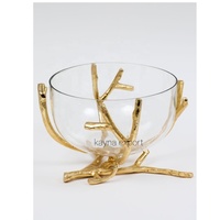Bol en verre craquelé plaqué or, design moderne et luxueux, décor artistique, certifié CE/EU, Kayna Export pour les entreprises