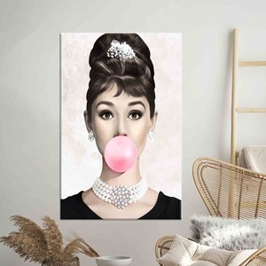 Impression sur toile élégante de style Audrey Hepburn, rose bonbon, art mural, toile enveloppée - Product Image 1