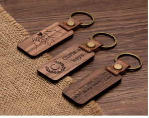 Porte-clés en bois personnalisé en gros-Porte-clés en bois et métal gravable vierge pour la sculpture de logo ou les accessoires de bricolage - Product Image 6